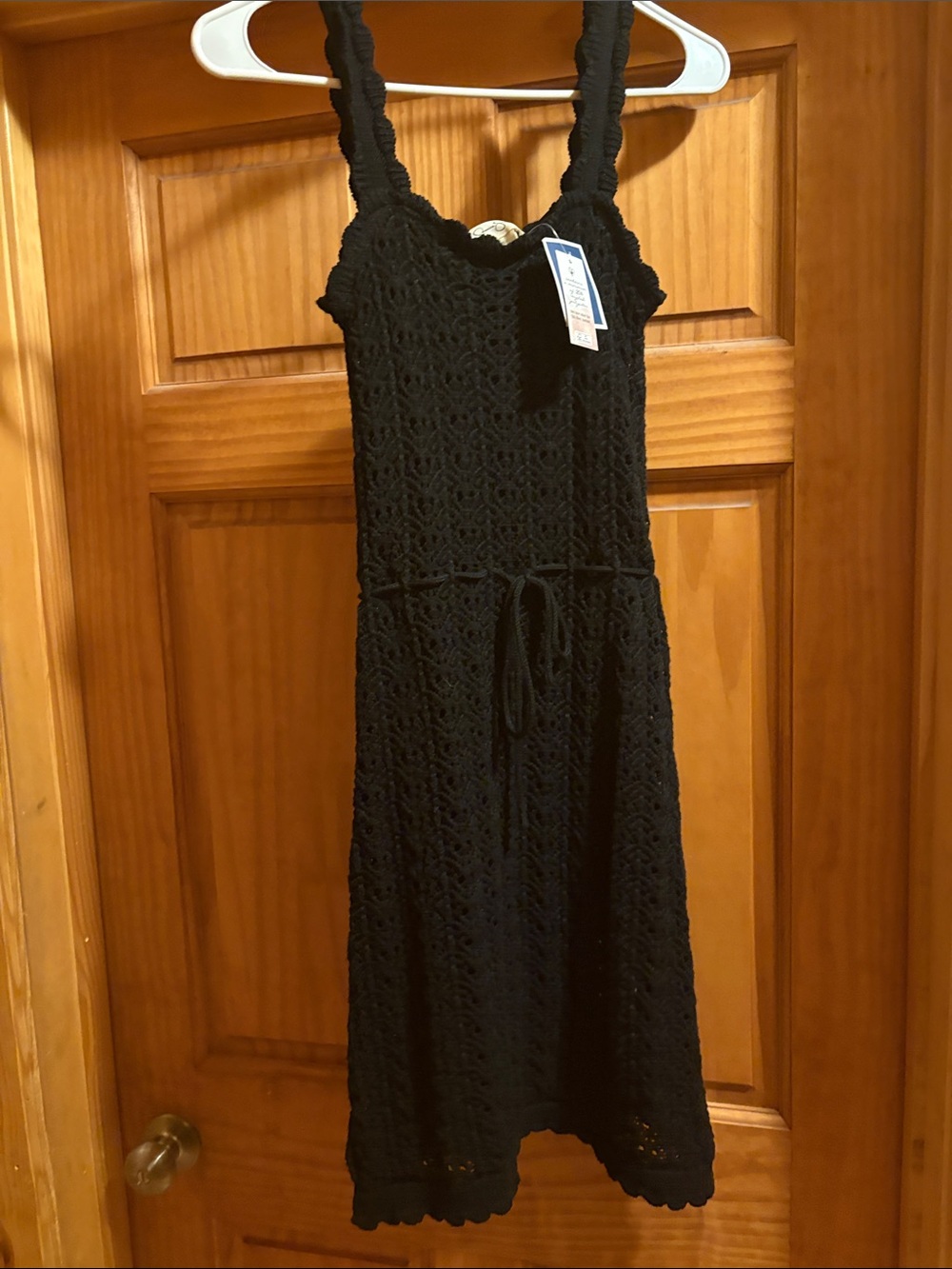 Jessica Simpson Black Crochet Midi Dress with Tie Waist